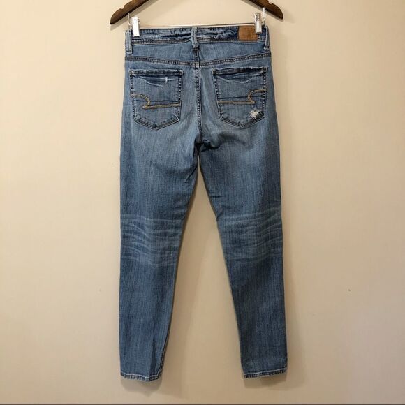 American Eagle Distressed Super Skinny Leg Fit Denim Jeans Pants Blue - Picture 6 of 12